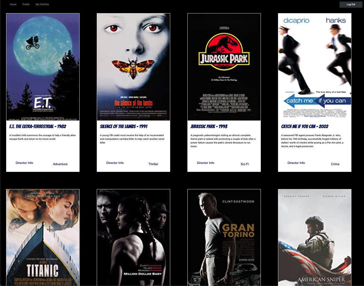 screenshot of movie list